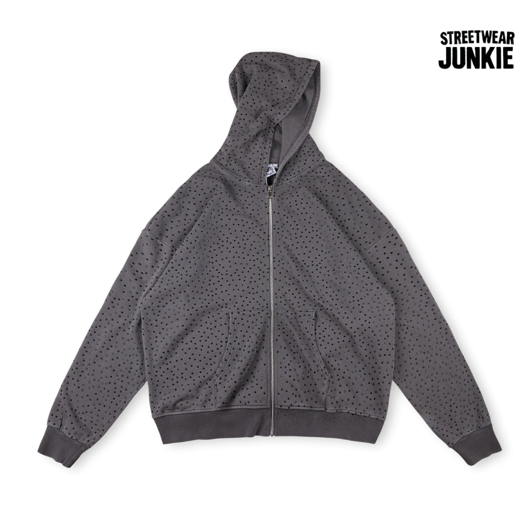 Rhinestone Zip-Up Hoodie