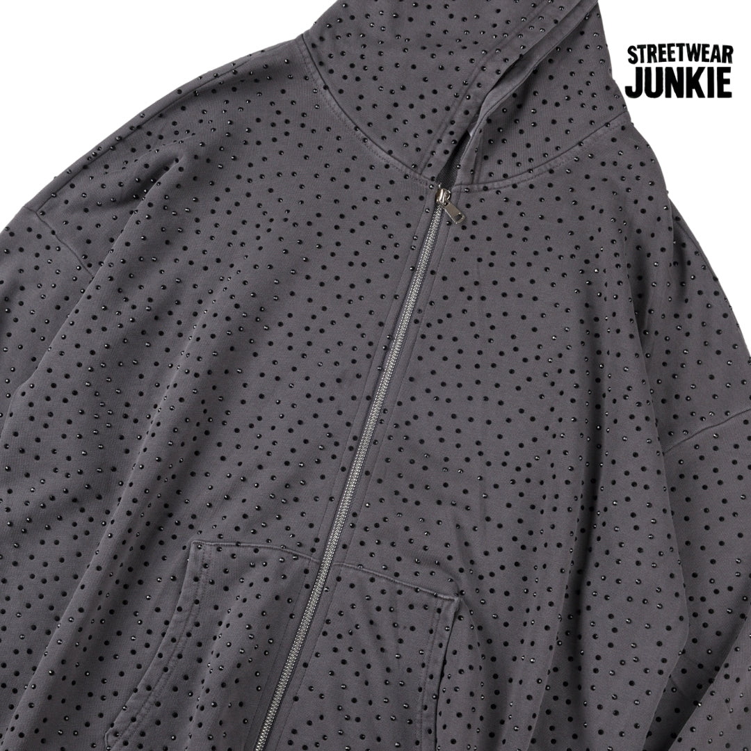 Rhinestone Zip-Up Hoodie